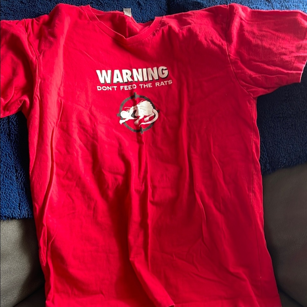 Vibrant Red Short Sleeve Tee with Warning Graphic